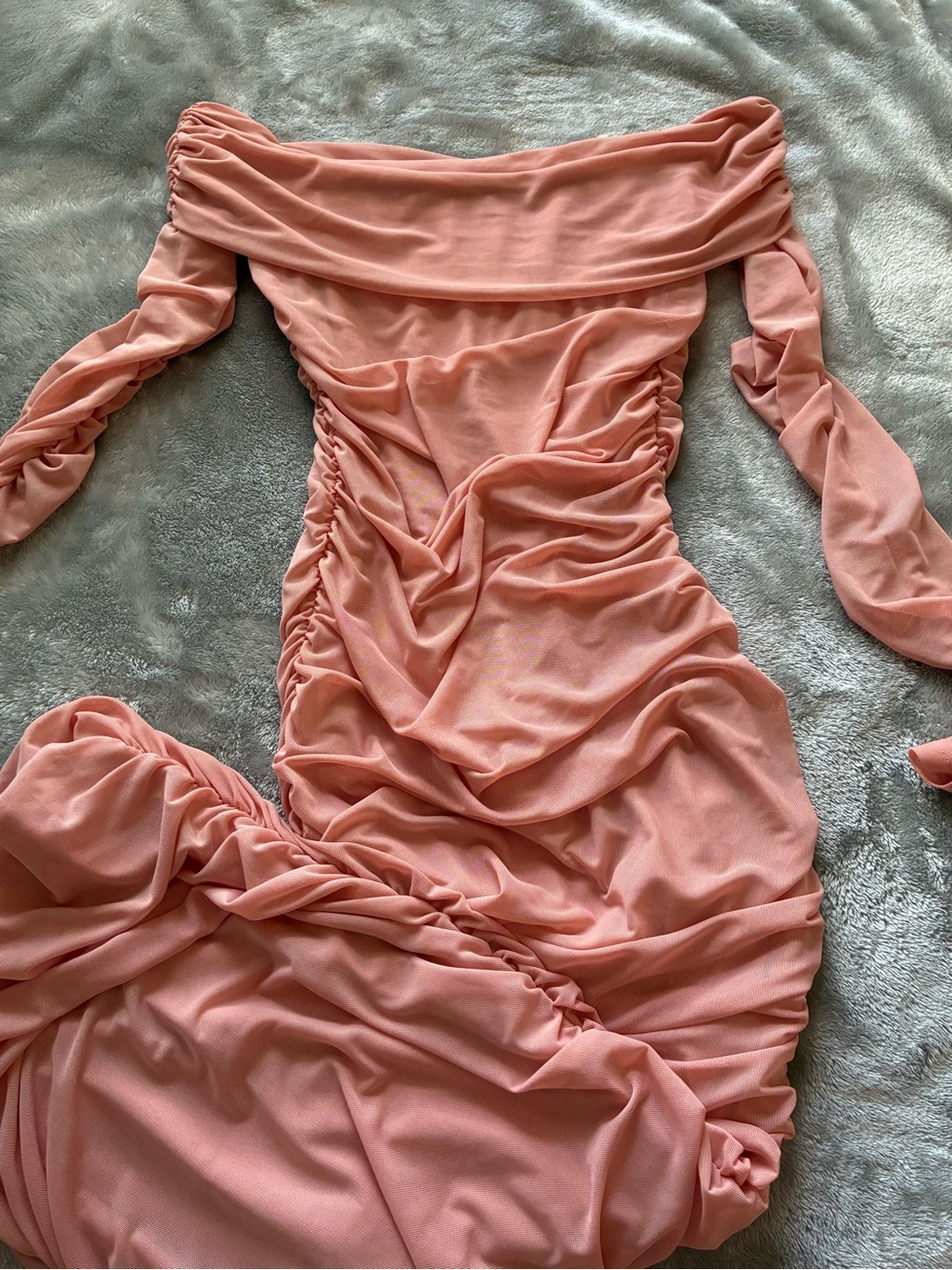 SHEIN Peach One-Shoulder Ruched Maxi Dress